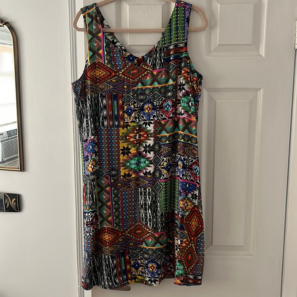 Aztec multicolor print dress/swimcover size XL
